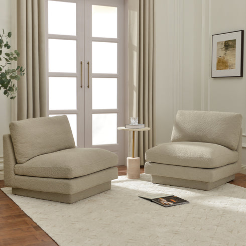 Montyne Bouclé Armless Chair - Light Oatmeal Color | Bouclé Lounge Accent Chair | Kinwell Furniture | Minimalist Interior Seating
